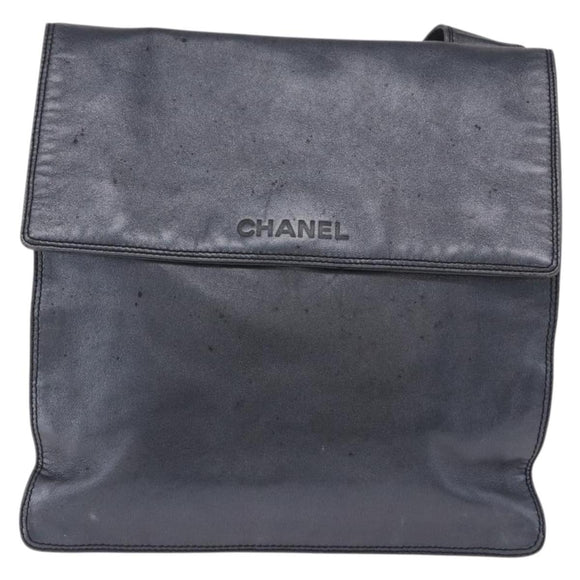 CHANEL Shoulder Bag Leather Blue Gold CC Auth 203466A