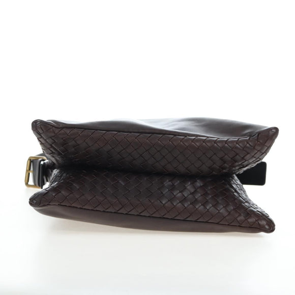 BOTTEGA VENETA INTRECCIATO Shoulder Bag Leather Brown Gold Auth 203468V
