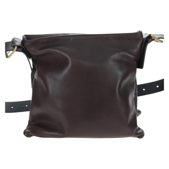 BOTTEGA VENETA INTRECCIATO Shoulder Bag Leather Brown Gold Auth 203468V