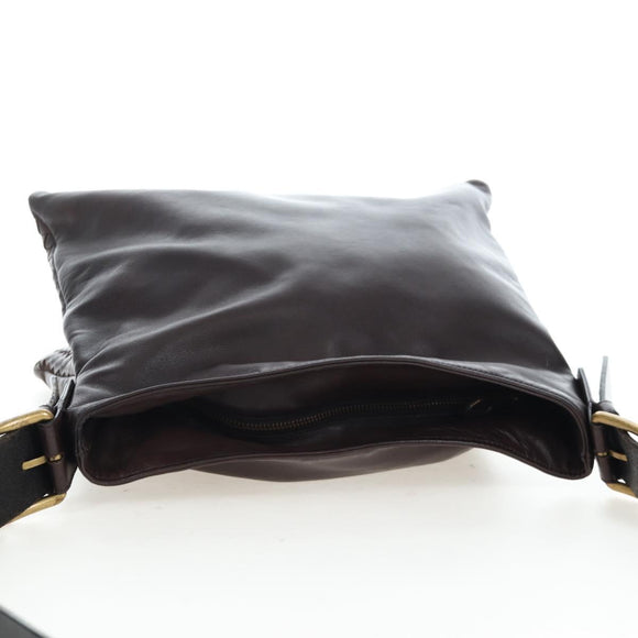 BOTTEGA VENETA INTRECCIATO Shoulder Bag Leather Brown Gold Auth 203468V