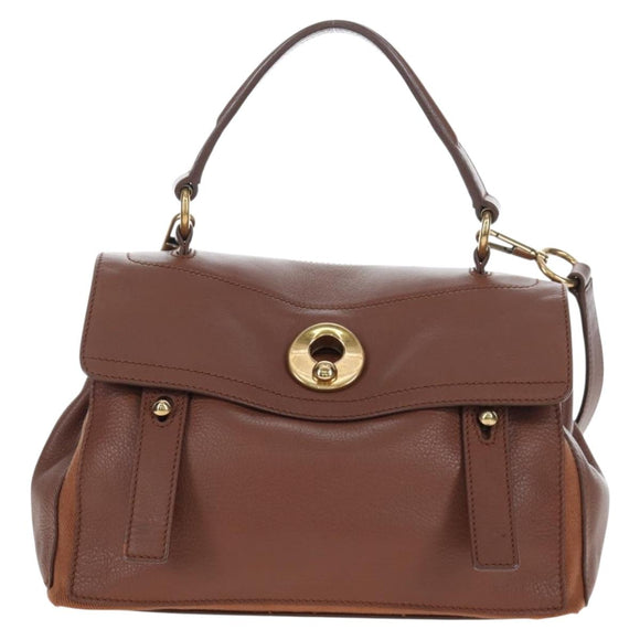 SAINT LAURENT Muse Toe Hand Bag Leather 2way Brown Gold 283761 Auth 203469V