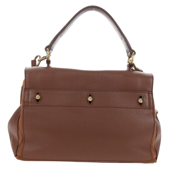 SAINT LAURENT Muse Toe Hand Bag Leather 2way Brown Gold 283761 Auth 203469V