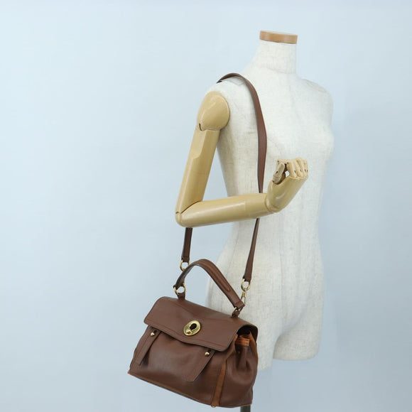 SAINT LAURENT Muse Toe Hand Bag Leather 2way Brown Gold 283761 Auth 203469V