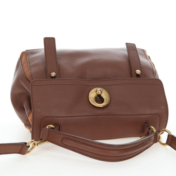 SAINT LAURENT Muse Toe Hand Bag Leather 2way Brown Gold 283761 Auth 203469V