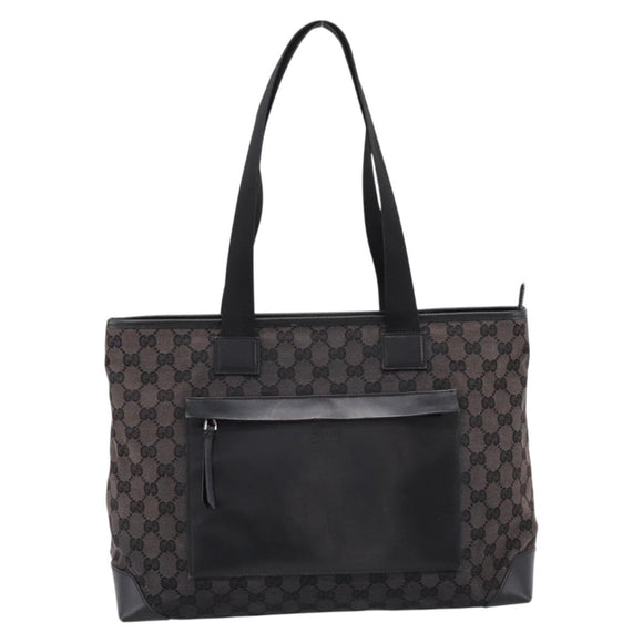 GUCCI GG Canvas Tote Bag Black Silver 019 0426 Auth 203470