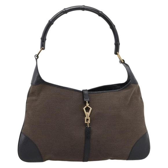 GUCCI Bamboo Jackie Shoulder Bag Canvas Brown Gold 001 4061 Auth 203473V