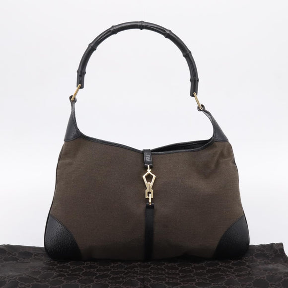 GUCCI Bamboo Jackie Shoulder Bag Canvas Brown Gold 001 4061 Auth 203473V