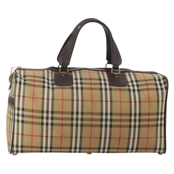 Burberrys Nova Check Boston Bag Canvas Beige Gold Auth 203476