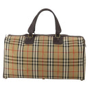 Burberrys Nova Check Boston Bag Canvas Beige Gold Auth 203476-13