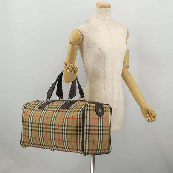 Burberrys Nova Check Boston Bag Canvas Beige Gold Auth 203476