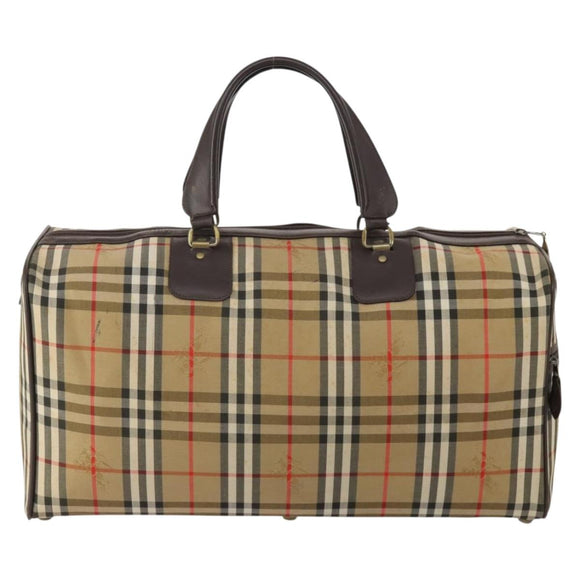 Burberrys Nova Check Boston Bag Canvas Beige Gold Auth 203476