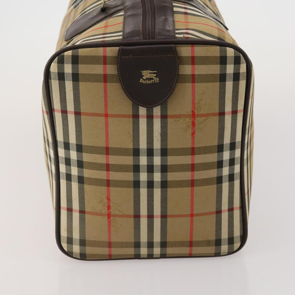 Burberrys Nova Check Boston Bag Canvas Beige Gold Auth 203476