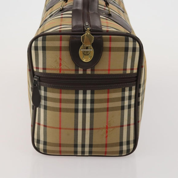 Burberrys Nova Check Boston Bag Canvas Beige Gold Auth 203476