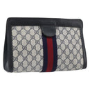 GUCCI GG Supreme Sherry Line Clutch Bag PVC Navy 67 014 2125 Auth 203478-1