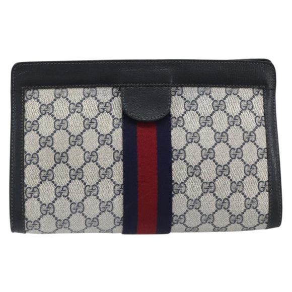 GUCCI GG Supreme Sherry Line Clutch Bag PVC Navy 67 014 2125 Auth 203478