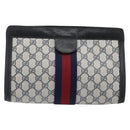 GUCCI GG Supreme Sherry Line Clutch Bag PVC Navy 67 014 2125 Auth 203478-3
