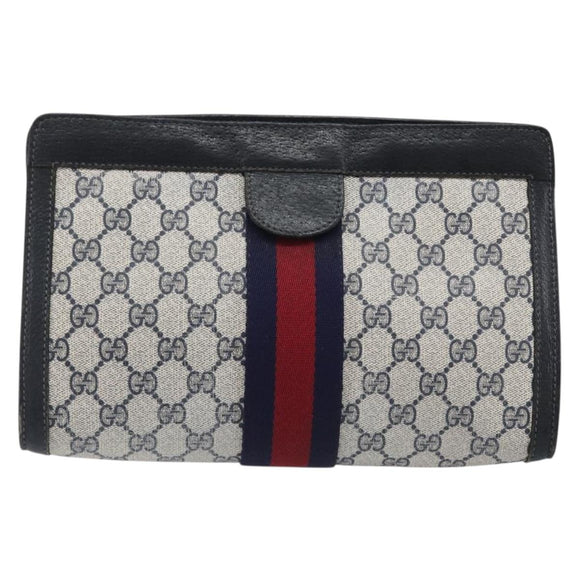 GUCCI GG Supreme Sherry Line Clutch Bag PVC Navy 67 014 2125 Auth 203478