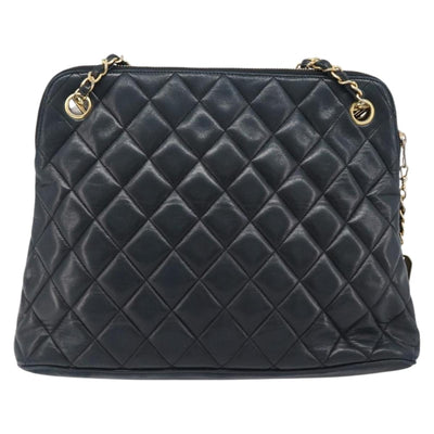 CHANEL Matelasse Chain Shoulder Bag Lamb Skin Black Gold CC Auth 203481V - 0