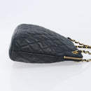CHANEL Matelasse Chain Shoulder Bag Lamb Skin Black Gold CC Auth 203481V-3