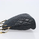 CHANEL Matelasse Chain Shoulder Bag Lamb Skin Black Gold CC Auth 203481V-4