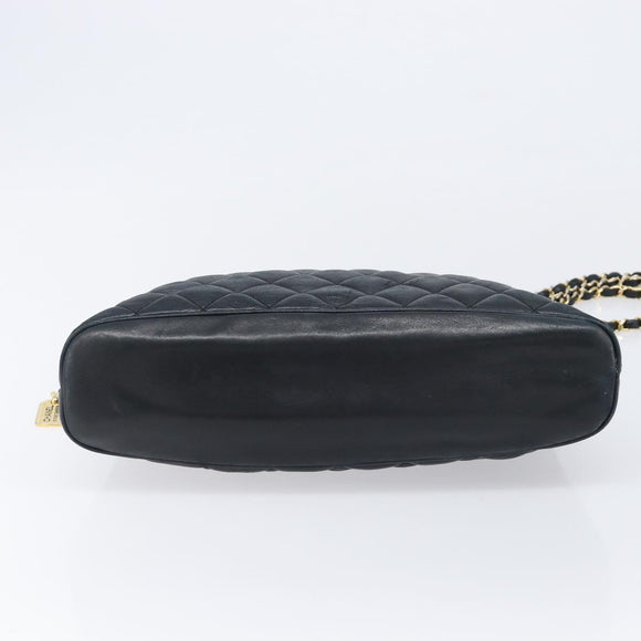 CHANEL Matelasse Chain Shoulder Bag Lamb Skin Black Gold CC Auth 203481V