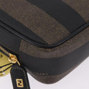 FENDI Pecan Clutch Bag PVC Leather Brown Gold Tone Auth 203483V-15