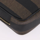 FENDI Pecan Clutch Bag PVC Leather Brown Gold Tone Auth 203483V-17