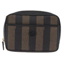 FENDI Pecan Clutch Bag PVC Leather Brown Gold Tone Auth 203483V-13