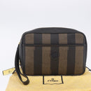 FENDI Pecan Clutch Bag PVC Leather Brown Gold Tone Auth 203483V-12
