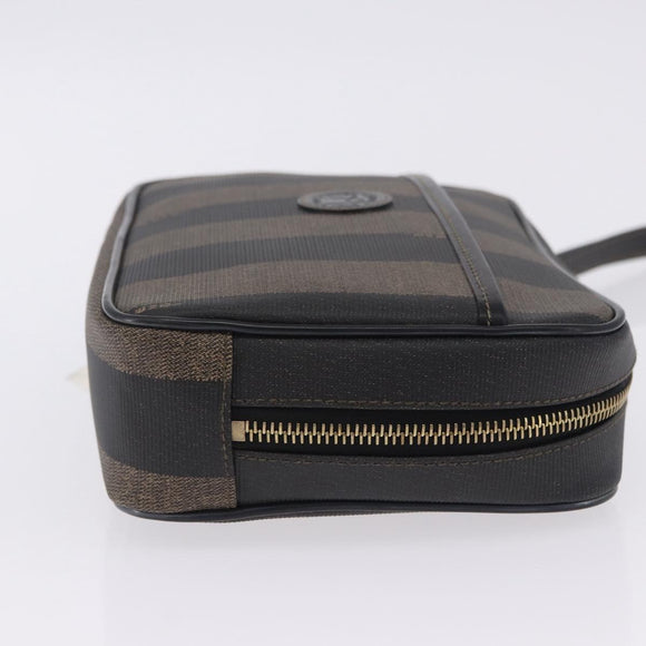 FENDI Pecan Clutch Bag PVC Leather Brown Gold Tone Auth 203483V