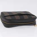 FENDI Pecan Clutch Bag PVC Leather Brown Gold Tone Auth 203483V-6