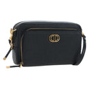Christian Dior Karo Double Pouch Shoulder Bag Leather Black Gold Auth 203485M-1