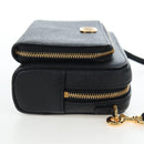 Christian Dior Karo Double Pouch Shoulder Bag Leather Black Gold Auth 203485M-5