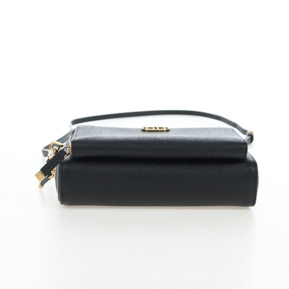Christian Dior Karo Double Pouch Shoulder Bag Leather Black Gold Auth 203485M