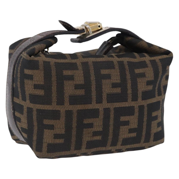 FENDI Zucca Canvas Hand Bag Black Brown Auth 203488