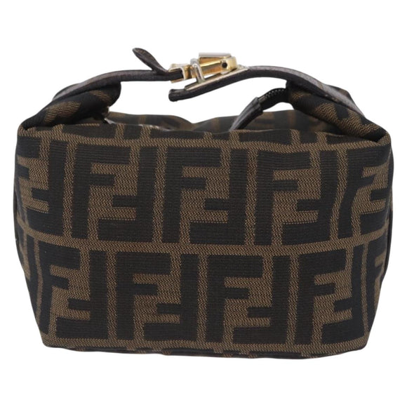 FENDI Zucca Canvas Hand Bag Black Brown Auth 203488