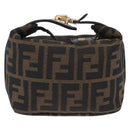FENDI Zucca Canvas Hand Bag Black Brown Auth 203488-2