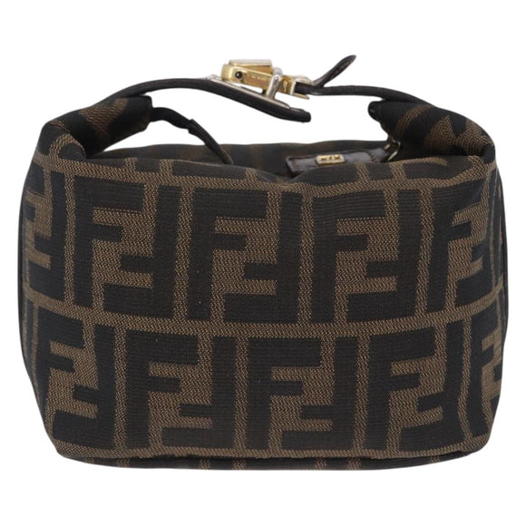 FENDI Zucca Canvas Hand Bag Black Brown Auth 203488