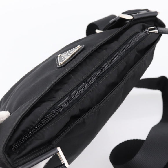 PRADA Shoulder Bag Nylon Black Silver Auth 203489A