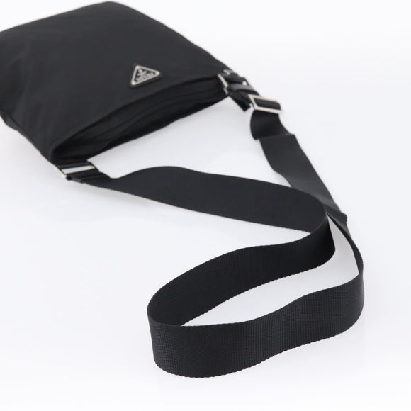 PRADA Shoulder Bag Nylon Black Silver Auth 203489A
