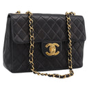 CHANEL Big Matelasse 30 Chain Shoulder Bag Lamb Skin Black Gold CC Auth 203491SAV-1