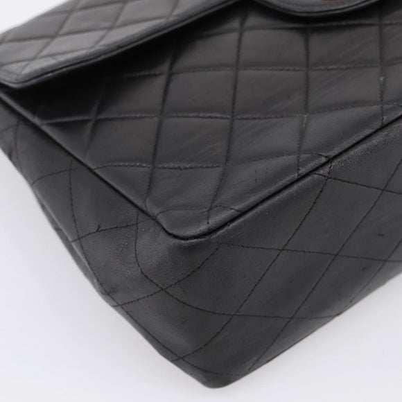 CHANEL Big Matelasse 30 Chain Shoulder Bag Lamb Skin Black Gold CC Auth 203491SAV