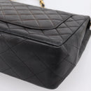 CHANEL Big Matelasse 30 Chain Shoulder Bag Lamb Skin Black Gold CC Auth 203491SAV-15