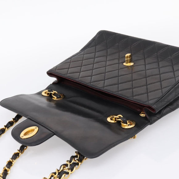 CHANEL Big Matelasse 30 Chain Shoulder Bag Lamb Skin Black Gold CC Auth 203491SAV