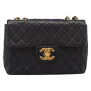 CHANEL Big Matelasse 30 Chain Shoulder Bag Lamb Skin Black Gold CC Auth 203491SAV-13