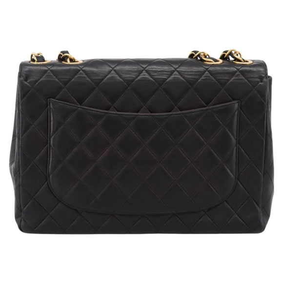 CHANEL Big Matelasse 30 Chain Shoulder Bag Lamb Skin Black Gold CC Auth 203491SAV