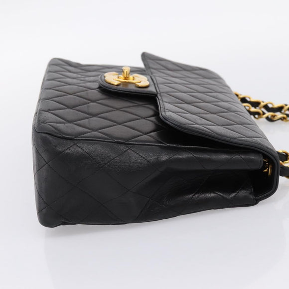 CHANEL Big Matelasse 30 Chain Shoulder Bag Lamb Skin Black Gold CC Auth 203491SAV