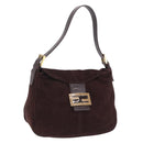 FENDI Mamma Baguette Shoulder Bag Suede Brown Gold Auth 203494V-1