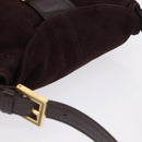 FENDI Mamma Baguette Shoulder Bag Suede Brown Gold Auth 203494V-12