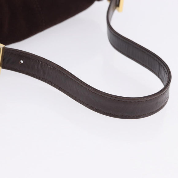 FENDI Mamma Baguette Shoulder Bag Suede Brown Gold Auth 203494V
